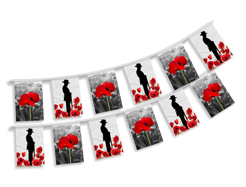ANZAC Day Bunting - 5m long, 16 flags, 15x22cm flag